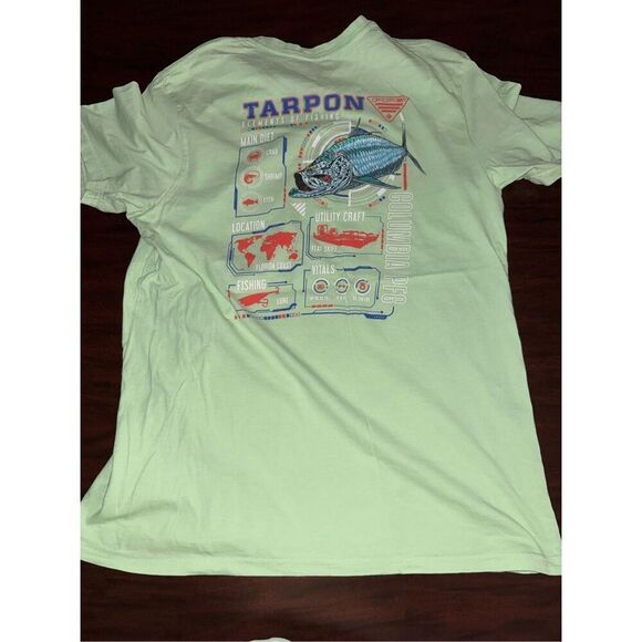 Columbia PFG Light Green Tarpon Fish Mens Short Sleeve Tee Size Large - Picture 2 of 5